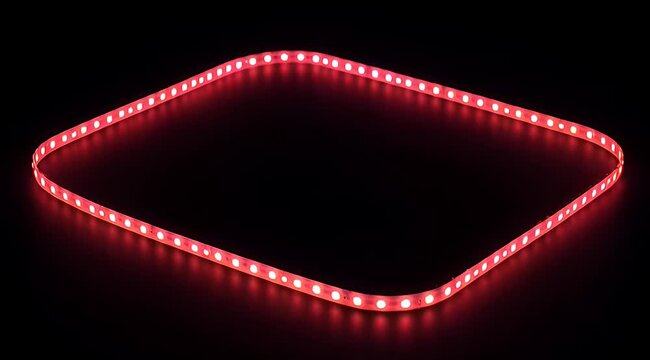Illuminated square with a red LED strip on a dark background