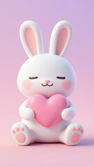 Obraz premium Cute 3D White Bunny Holding Pink Heart On Gradient Background, Valentine'S Day Or Love Concept
