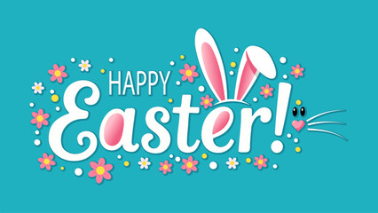 Colorful easter greeting with bunny ears on green background © Rayhan Studio 