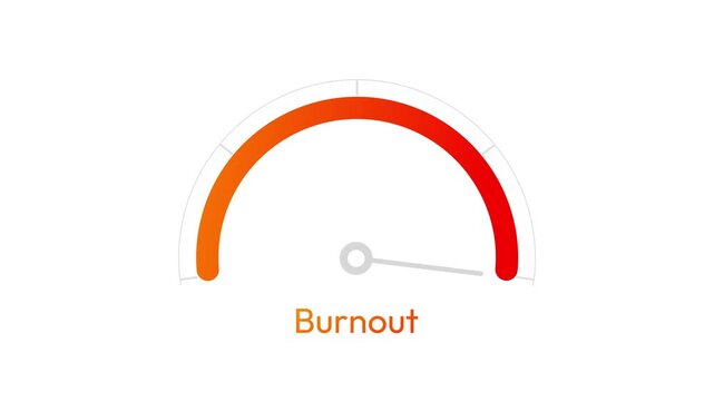 Conceptual animation of burnout progression with a minimalistic design showing a gauge shifting from orange to red to highlight escalating stress and exhaustion levels