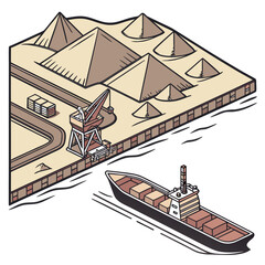 A cargo ship sails past the pyramids of egypt © Ki