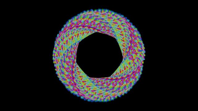 abstract 3d symmetrical geometric shape rotating on black colour background