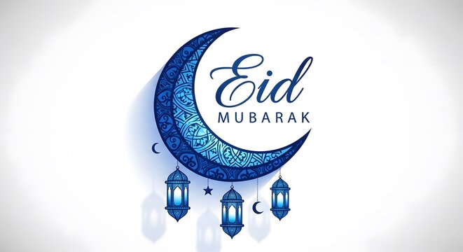 Eid Mubarak wishes greetings Islamic festival moon lanterns decor