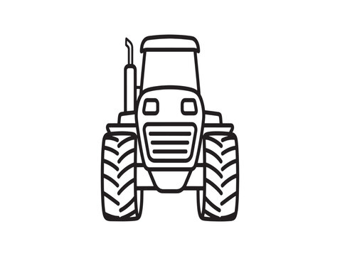 A black and white line drawing of a tractor viewed from the front