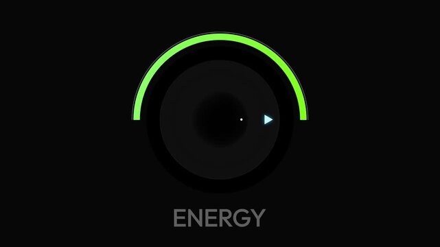 Dynamic animated energy gauge with rotating blue arrow and green progress bar on black background