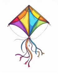Colorful Diamond Kite with Ribbons on a White Background