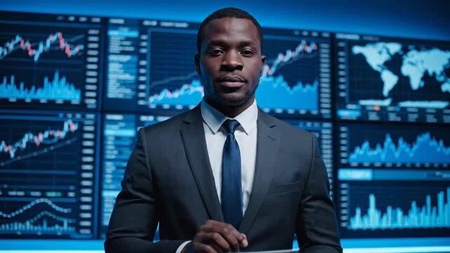 Corporate Data Analytics Control Room with Global Market Visualization