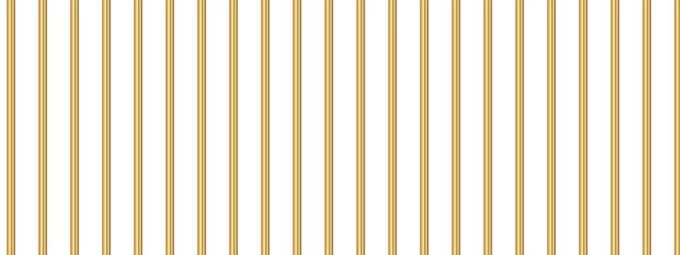 Realistic golden prison bars. Metal fence jail. Jail grates. Gold jail cage. Metal rods. Vector illustration isolated on transparent background