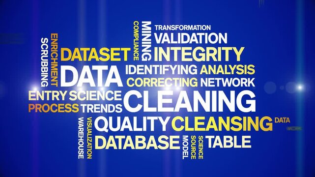 Data Cleaning animated word cloud-text design animation tag kinetic typography seamless loop.
