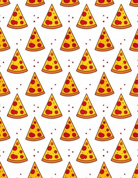 Seamless Pizza Slice Pattern with Red Pepperoni on White Background