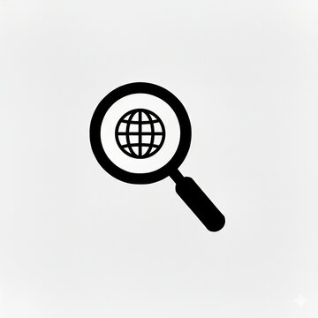A flat pictogram illustration of a magnifying glass representing search functionality