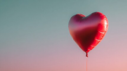 Fototapeta premium Red heart balloon floats against a soft background with blurry heart shapes, symbolizing concepts of love, passion, and celebration for special occasions