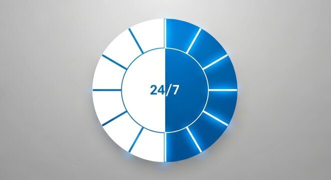 Twenty-four seven service clock icon in diagram. Business concept for non-stop support and availability. Technology for 24/7.