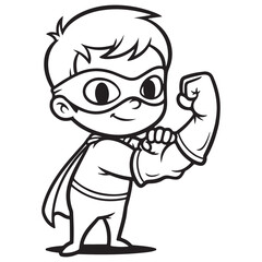 Obraz premium Cute Cartoon Boy Superhero Posing and Flexing Arm Muscle