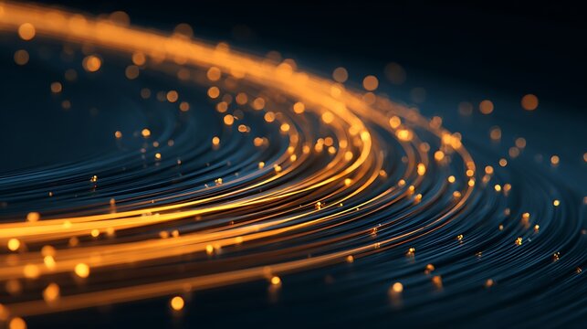 3d render, abstract background of yellow and blue neon lines glowing in the dark. Fireworks and bokeh lights. Data transfer concept. Digital futuristic wallpaper