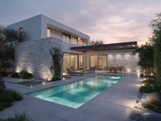 Fototapeta premium A large house with a pool and a patio