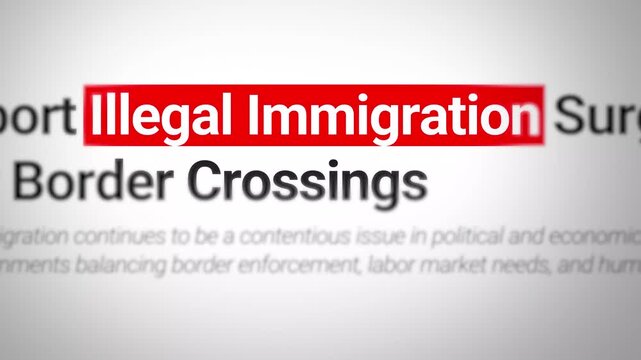 Illegal Immigration typography 4k animation with red highlight close up. Government, policy, immigrants 