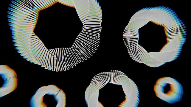 abstract 3d symmetrical geometric shape rotating on black colour background