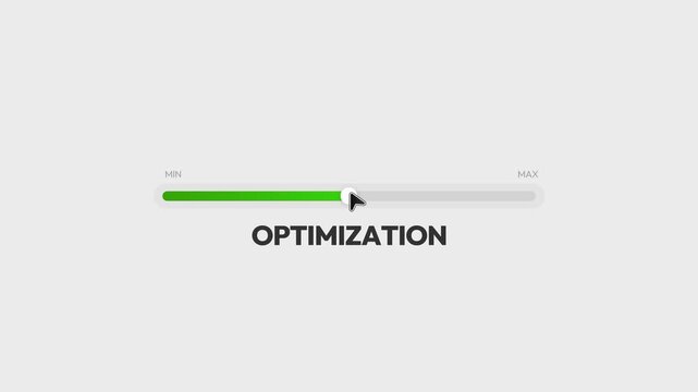 Minimalist animation video showcasing optimization concept with progress bar slider moving from minimum to maximum