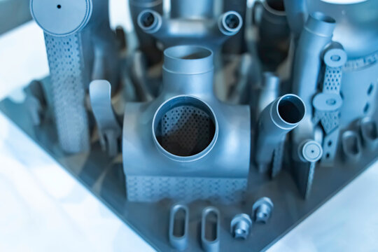 Object printed on metal 3d printer close-up.
