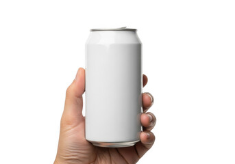 A hand holding a white can