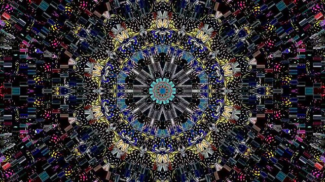 Glowing abstract illustration with complex digital elements resembling a modern technological mandala.