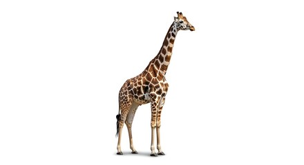 Obraz premium Majestic African giraffe standing tall, showcasing its distinctive spotted coat and impressive long neck, an iconic symbol of wildlife and the savanna habitat