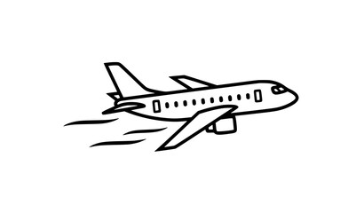 Naklejka premium Simple flying airplane outline travel icon vector