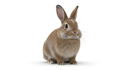 Obraz premium A detailed 3D render of a fluffy brown bunny with large ears sitting on a white background, perfect for Easter or nature themes