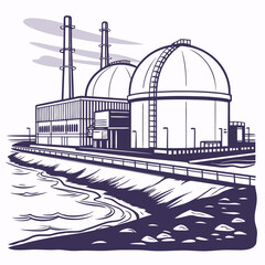 Nuclear power plant with cooling towers and domes © cccc