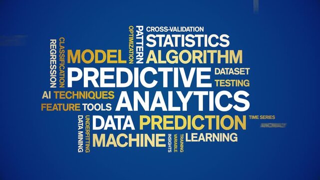 Predictive Analytics animated word cloud-text design animation tag kinetic typography seamless loop.