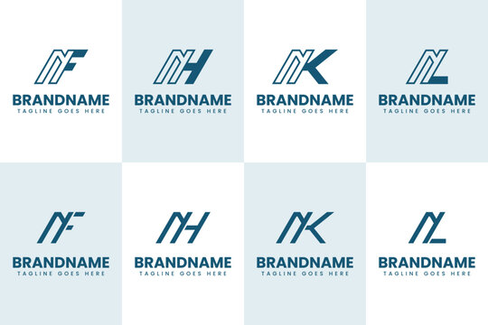 Letters NF NH NK NL Monogram Logo Set, suitable for brand with FN HN KN LN initials