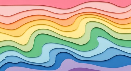 Obraz premium Abstract rainbow wave background with colorful paper layers, vibrant and joyful gradient design
