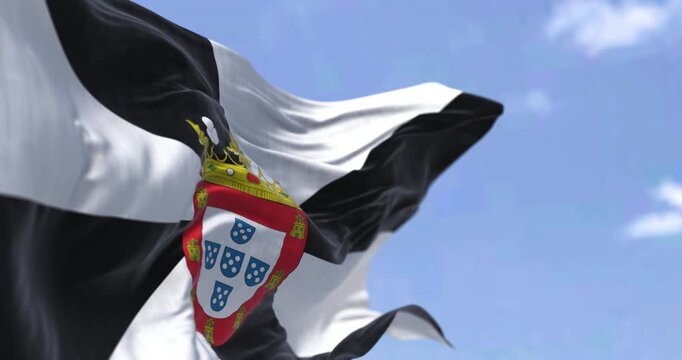 Close-up of Ceuta flag waving in the wind