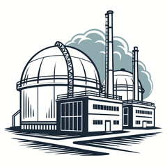 A large industrial building with a dome and smokestacks © Shahin