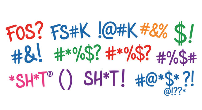 Comic censor symbols and swear word typography set with colorful profanity signs and cartoon expletive expressions isolated on white background