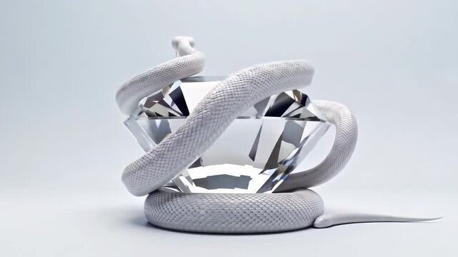 Snake Coils Around Diamond Creating Abstract Luxury Art Piece