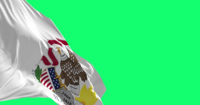Close-up of the Illinois state flag waving isolated on green background