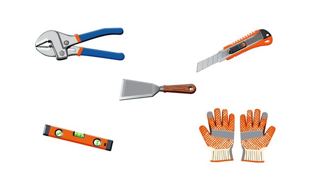 2D Animated Industrial Hand Tools Set for Construction Projects