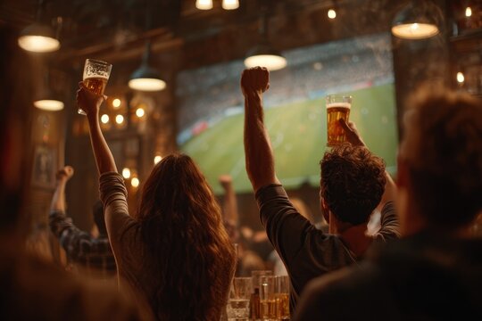Crowd Watching Sports Game on Television.