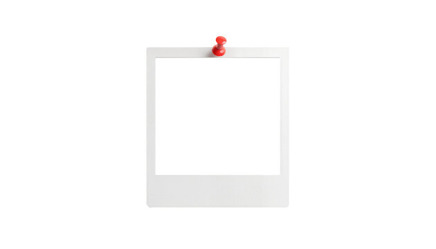 A Polaroid photo mockup frame pinned with a red thumbtack