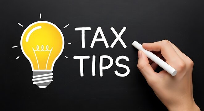 Tax tips written on a blackboard with a lightbulb