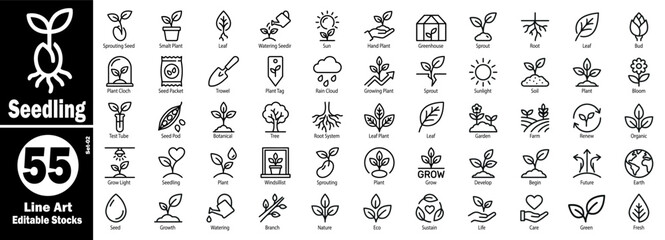 Diverse plant growth and gardening tool icons. Eco friendly apps vector illustration. © Hafiz