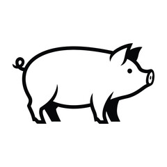 Fototapeta premium Minimalistic black and white illustration of a pig standing sideways with pointy ears and a curled tail