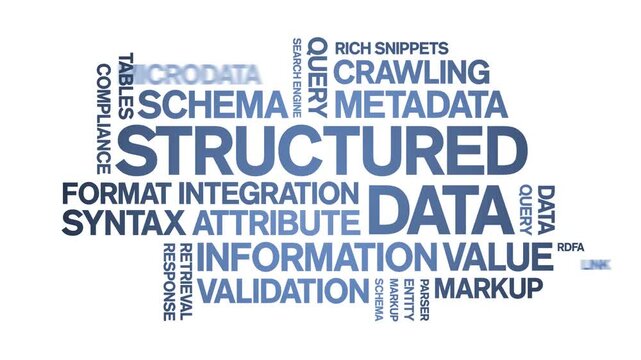 Structured Data animated word cloud-text design animation tag kinetic typography seamless loop.