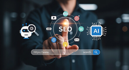 Fototapeta premium SEO and AI Digital Marketing Analytics Concept Business Growth Strategy