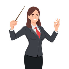 Confident Businesswoman Holding Magic Wand. Flat vector illustration isolated on white background