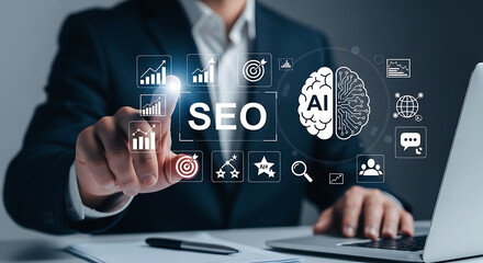 Fototapeta premium SEO and AI Digital Marketing Analytics Concept Business Growth Strategy