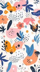 Obraz premium Whimsical floral pattern in vibrant, overlapping shapes
