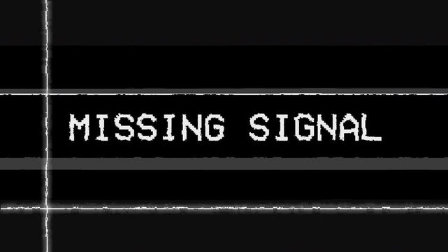 Missing signal on an analog signal in a TV. static screen suitable for technology concepts, communication issues, transmission failures. Captures a bold centralized missing signal message.